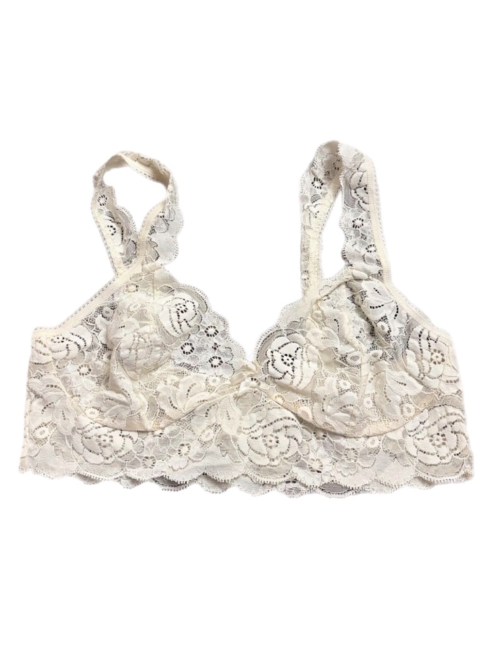 70s/80s European Vintage W German Floral Lace Longline Bralette (Ivory) Size S/M